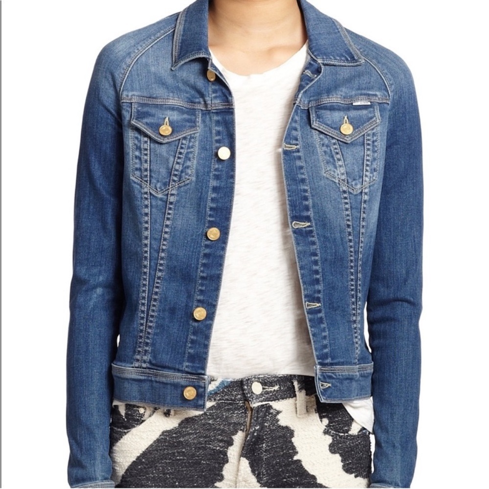 Mother denim jean the bully jacket graffiti girl wash XS blue